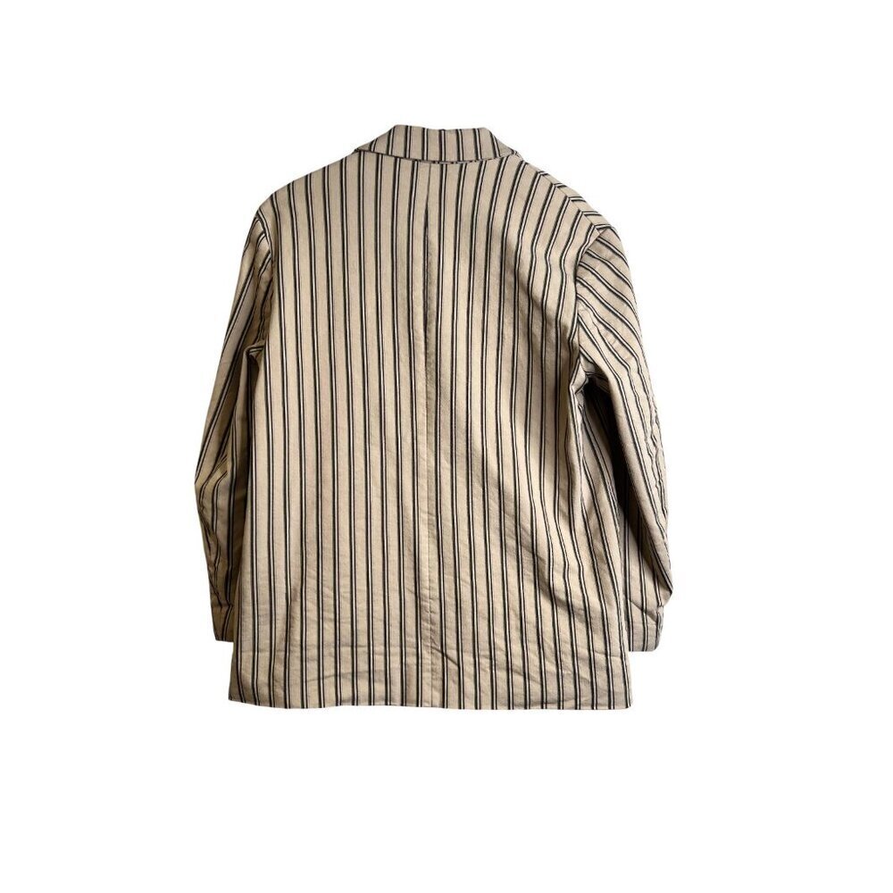 Zara Stripped Blazer Dress Jacket Double Breasted Size M Beige - Picture 6 of 6